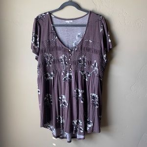 Purple floral knit top